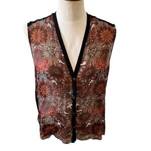 Helmut Lang silk black floral print sleeveless top